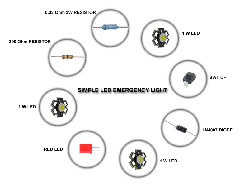 Simple LED Emergency Light Circuit Diagram from led projects category